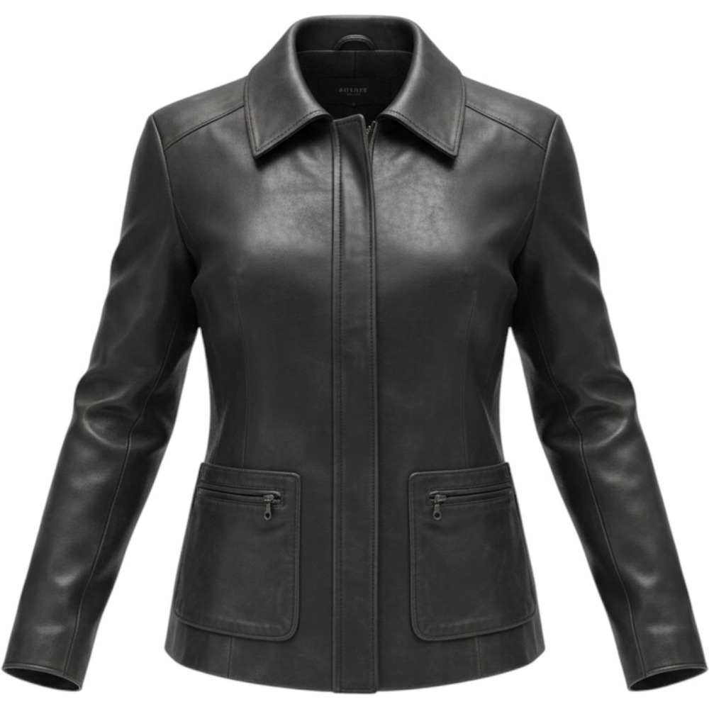 Alfani Woman Black Leather Jacket Zip Front Collared Coat Plus Size 2X